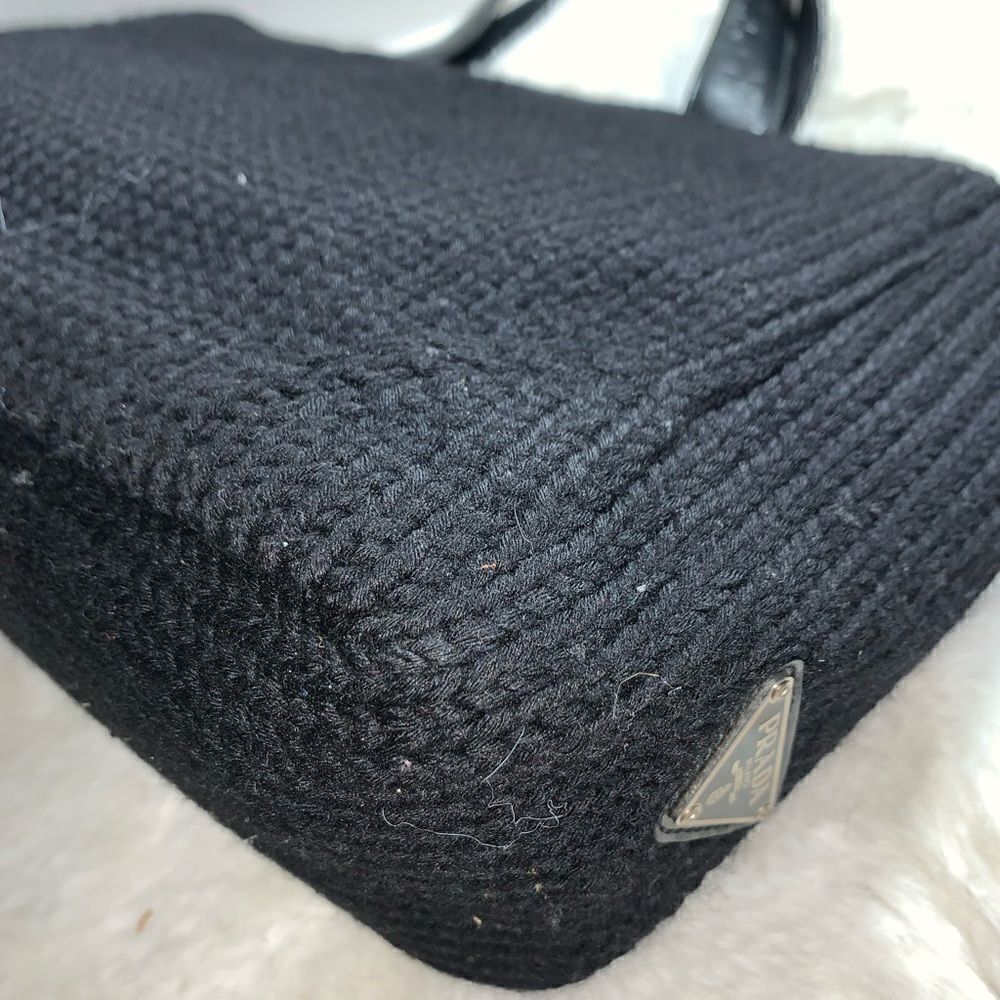 Authentic Prada Knit Leather Trim Satchel Black - Picture 13 of 15